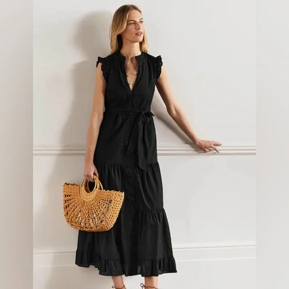 chinese dress ladies Tiered Poplin Maxi Dress-Formica Pink, Bloom Mosaic